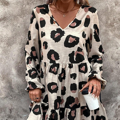 🔥New Arrivals & Best Sellers-Women's Flowy Leopard Print V-Neck Dress🐆