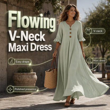 ⏳Time-Limited Special⏰Women's V-Neck Loose Maxi Dress – Flowing Silhouette, Soft Drape, Day to Dinner 🌙