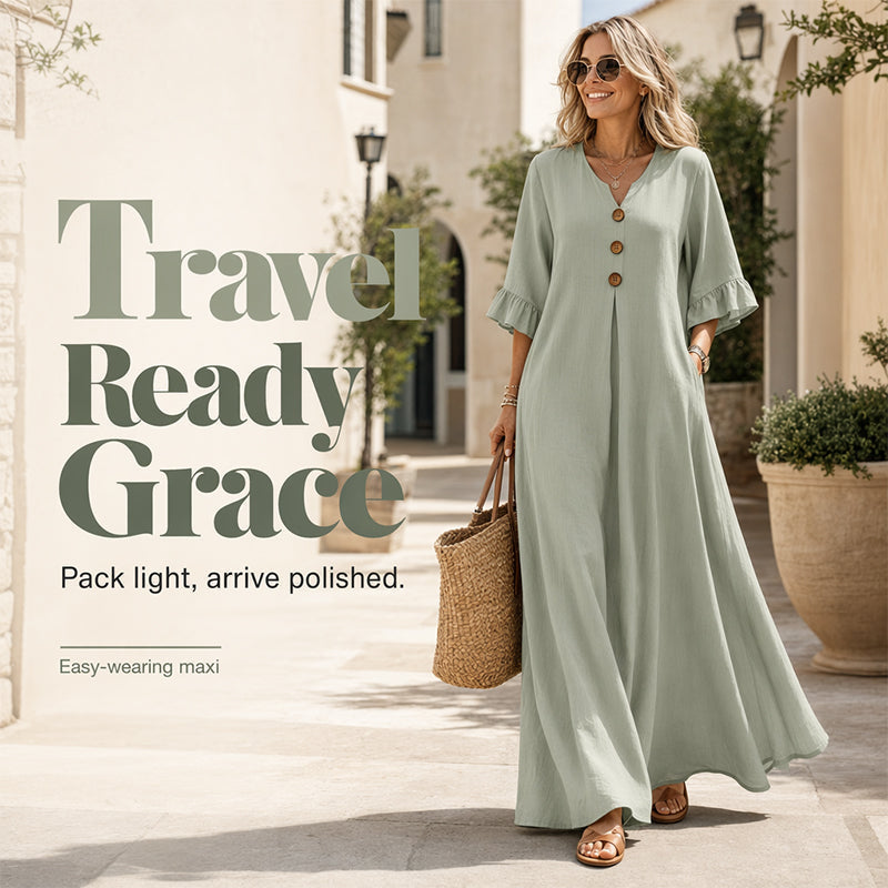 ⏳Time-Limited Special⏰Women's V-Neck Loose Maxi Dress – Flowing Silhouette, Soft Drape, Day to Dinner 🌙