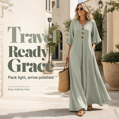 ⏳Time-Limited Special⏰Women's V-Neck Loose Maxi Dress – Flowing Silhouette, Soft Drape, Day to Dinner 🌙