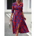 ⏳Time-Limited Special⏰Multi-Color Printed Shirt Dress – Waist Belt, Slit Hem, All-Day Comfort 🌸
