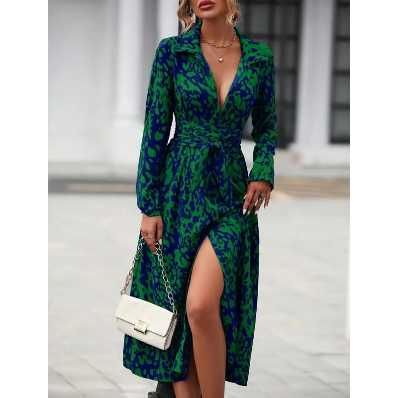 ⏳Time-Limited Special⏰Multi-Color Printed Shirt Dress – Waist Belt, Slit Hem, All-Day Comfort 🌸