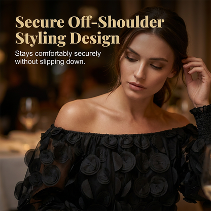 ⏳Time-Limited Special⏰Off-Shoulder Fitted Top – 3D Floral Appliqués, Smocked Waist, Balloon Sleeves 🌸