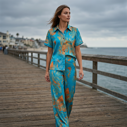 ⏳Time-Limited Special⏰Women's Casual Short Sleeve Top & Pants Set – Vibrant Print, Side Pockets, Soft Fabric 🌿