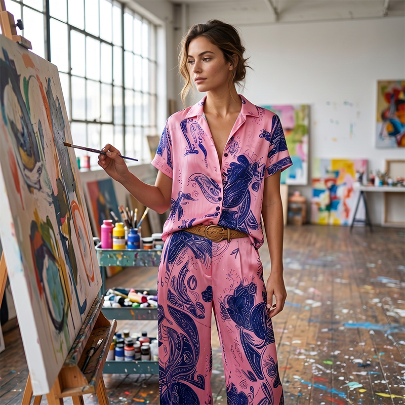 ⏳Time-Limited Special⏰Women's Casual Short Sleeve Top & Pants Set – Vibrant Print, Side Pockets, Soft Fabric 🌿