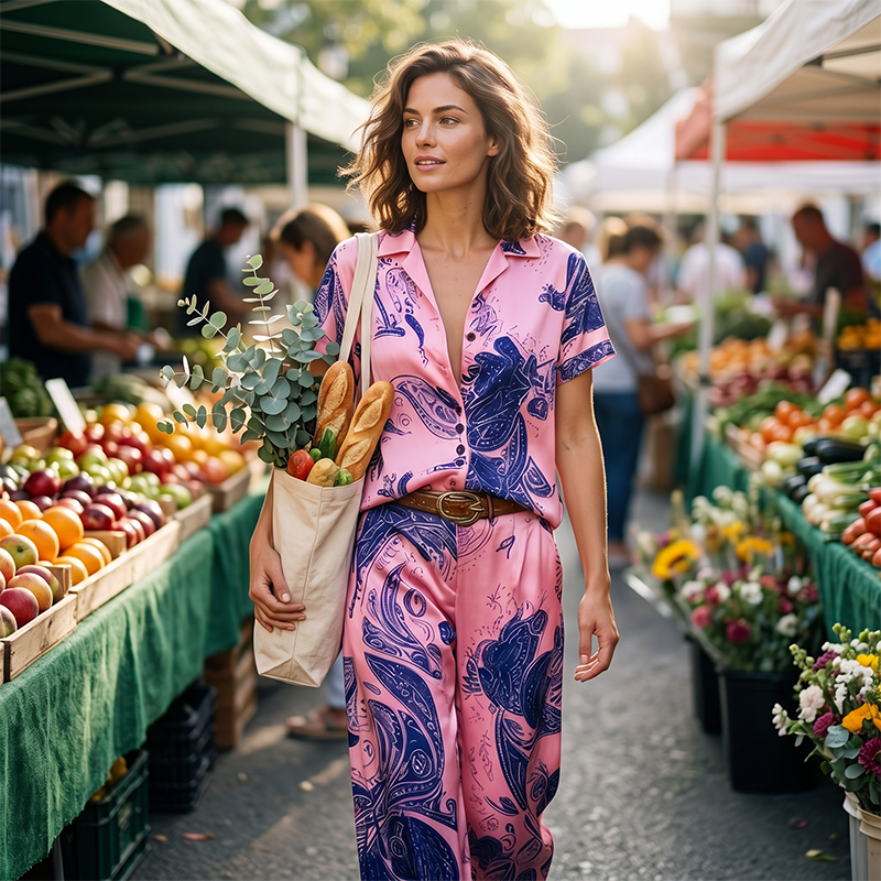 ⏳Time-Limited Special⏰Women's Casual Short Sleeve Top & Pants Set – Vibrant Print, Side Pockets, Soft Fabric 🌿