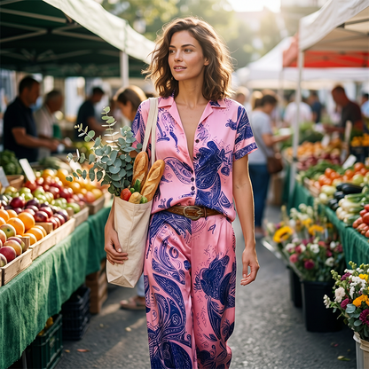 ⏳Time-Limited Special⏰Women's Casual Short Sleeve Top & Pants Set – Vibrant Print, Side Pockets, Soft Fabric 🌿