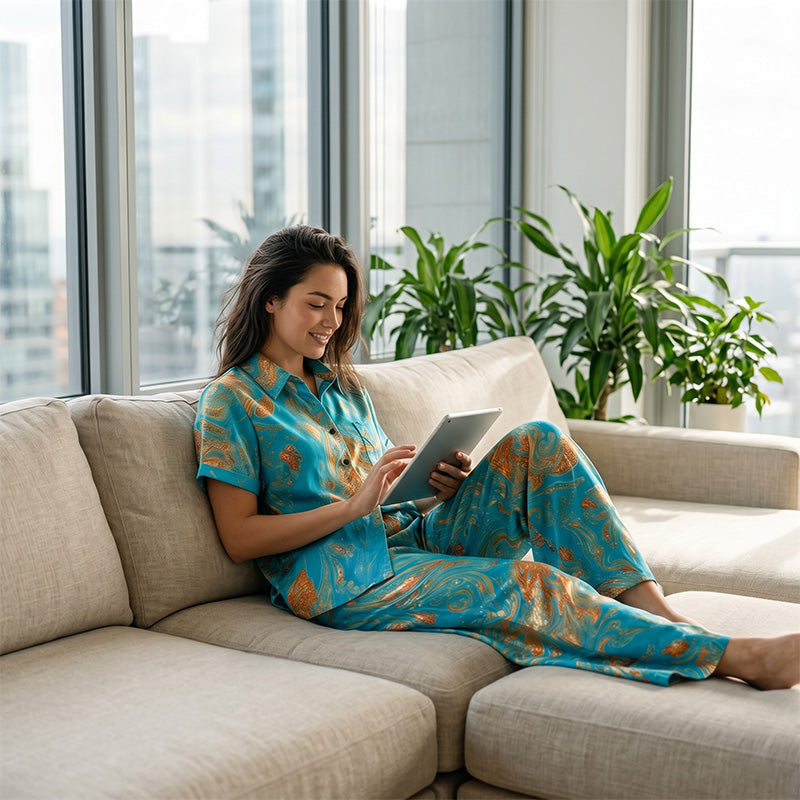 ⏳Time-Limited Special⏰Women's Casual Short Sleeve Top & Pants Set – Vibrant Print, Side Pockets, Soft Fabric 🌿