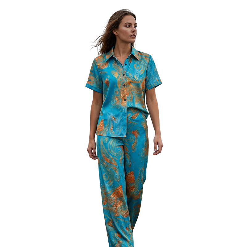 ⏳Time-Limited Special⏰Women's Casual Short Sleeve Top & Pants Set – Vibrant Print, Side Pockets, Soft Fabric 🌿