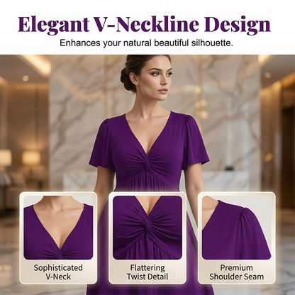 ⏳Time-Limited Special⏰Elegant V-Neck Twist Front Midi Dress with Pockets — Flattering Silhouette, Effortless All-Day Style