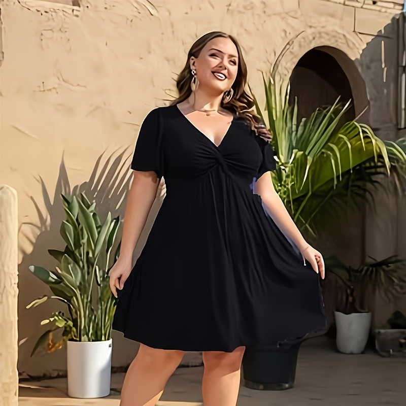 ⏳Time-Limited Special⏰Elegant V-Neck Twist Front Midi Dress with Pockets — Flattering Silhouette, Effortless All-Day Style