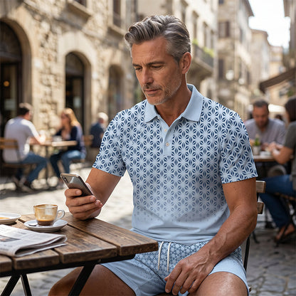 ⏳Time-Limited Special⏰Men's Geometric Print Collared Top & Shorts Set – Modern Pattern & Breathable Coordinated Look 🔷