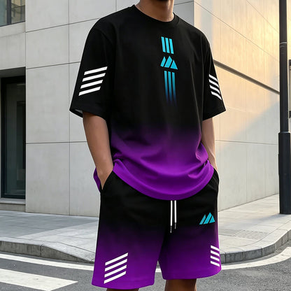 ⏳Time-Limited Special⏰Men's Summer T-Shirt & Shorts Two-Piece Set – Gradient Design & Breathable Fabric ☀️