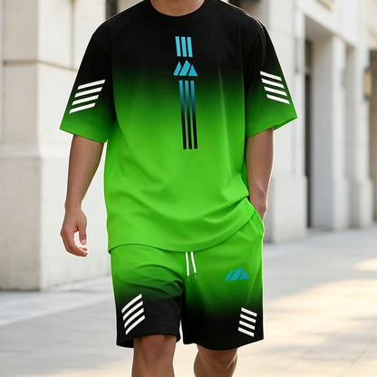 ⏳Time-Limited Special⏰Men's Summer T-Shirt & Shorts Two-Piece Set – Gradient Design & Breathable Fabric ☀️