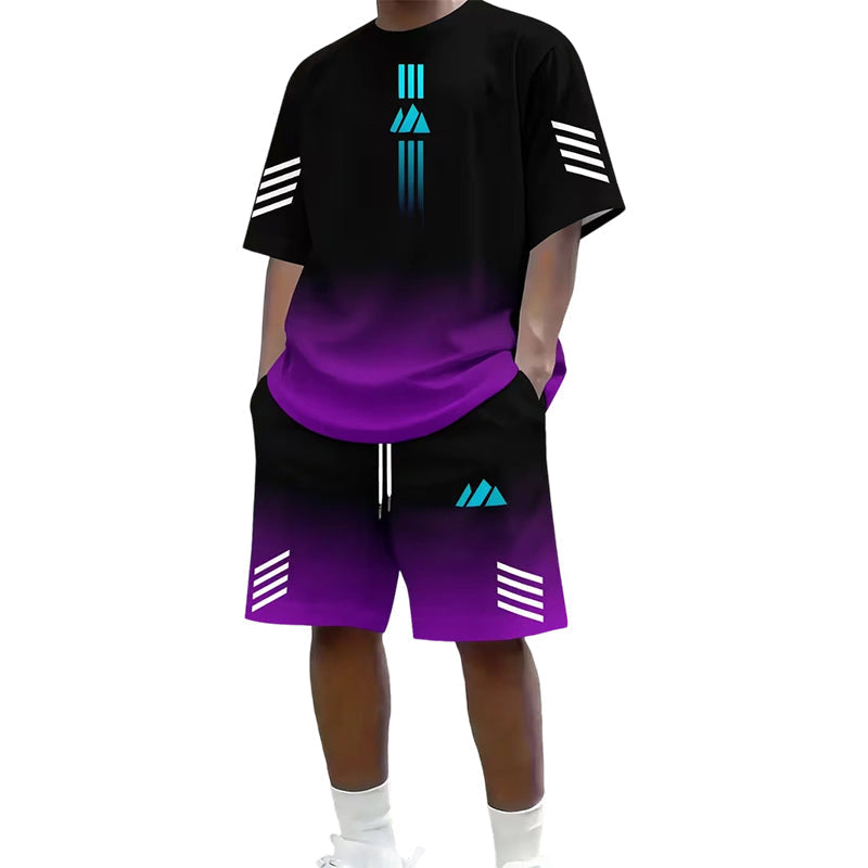 ⏳Time-Limited Special⏰Men's Summer T-Shirt & Shorts Two-Piece Set – Gradient Design & Breathable Fabric ☀️