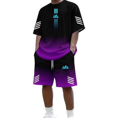 ⏳Time-Limited Special⏰Men's Summer T-Shirt & Shorts Two-Piece Set – Gradient Design & Breathable Fabric ☀️