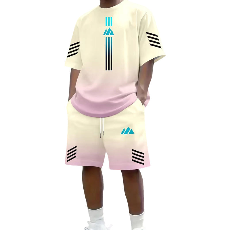 ⏳Time-Limited Special⏰Men's Summer T-Shirt & Shorts Two-Piece Set – Gradient Design & Breathable Fabric ☀️