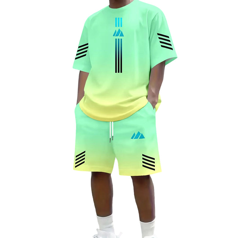 ⏳Time-Limited Special⏰Men's Summer T-Shirt & Shorts Two-Piece Set – Gradient Design & Breathable Fabric ☀️