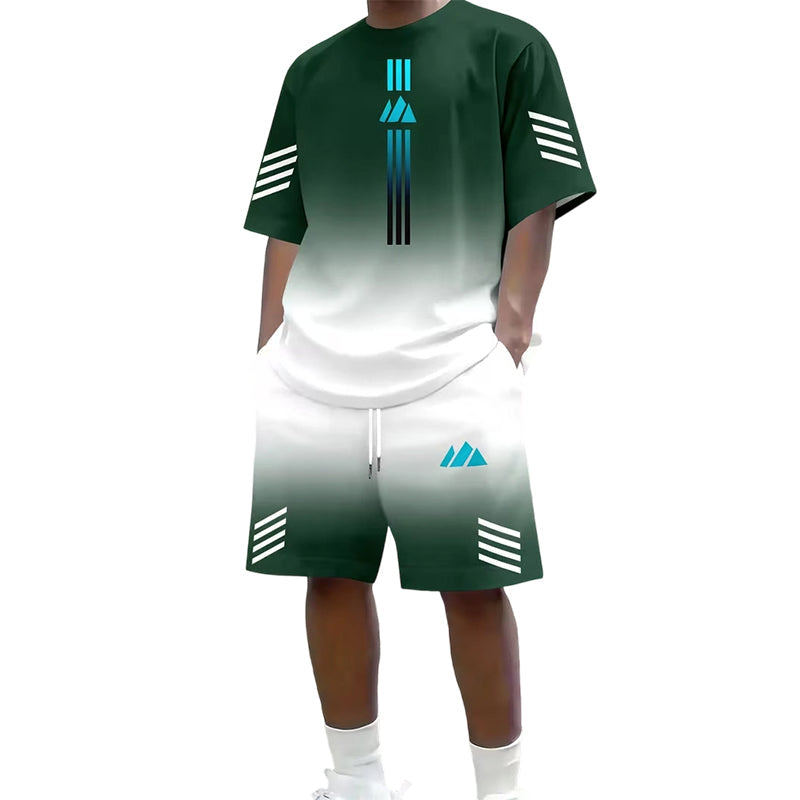 ⏳Time-Limited Special⏰Men's Summer T-Shirt & Shorts Two-Piece Set – Gradient Design & Breathable Fabric ☀️