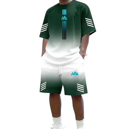 ⏳Time-Limited Special⏰Men's Summer T-Shirt & Shorts Two-Piece Set – Gradient Design & Breathable Fabric ☀️