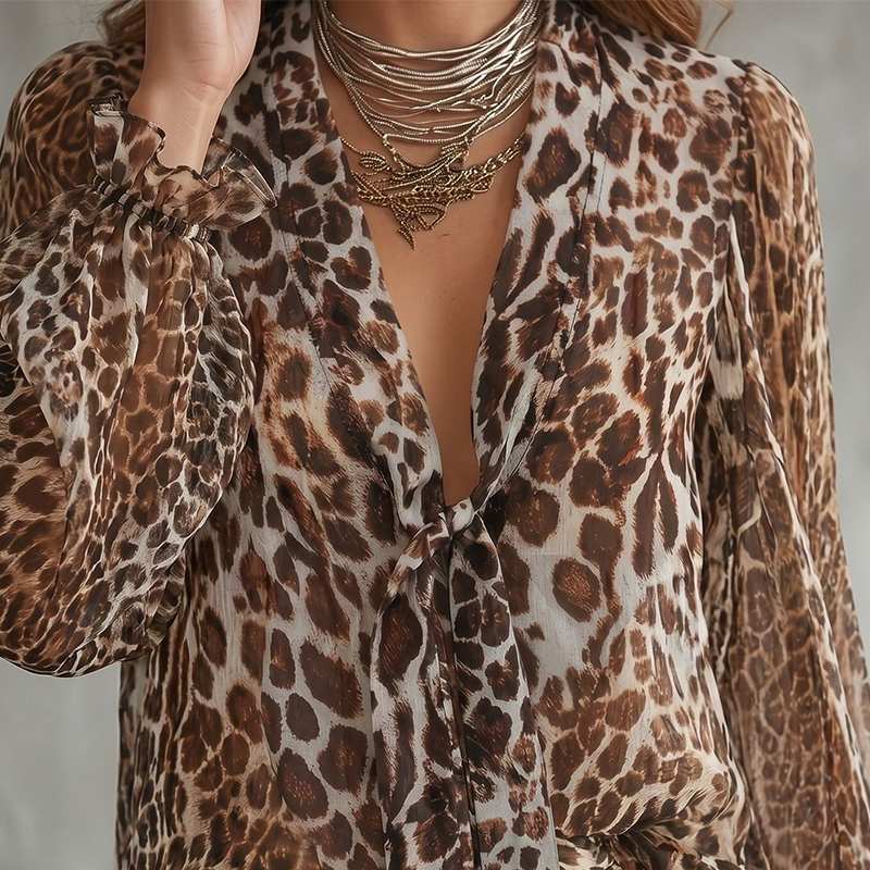 ⏳Time-Limited Special⏰Leopard V-Neck Tie Top – Wild Feminine Flair ⏰