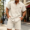 ⏳Time-Limited Special⏰Men's Waffle Knit Short Sleeve Shirt & Shorts Set – Breathable Texture & Relaxed Fit ☀️
