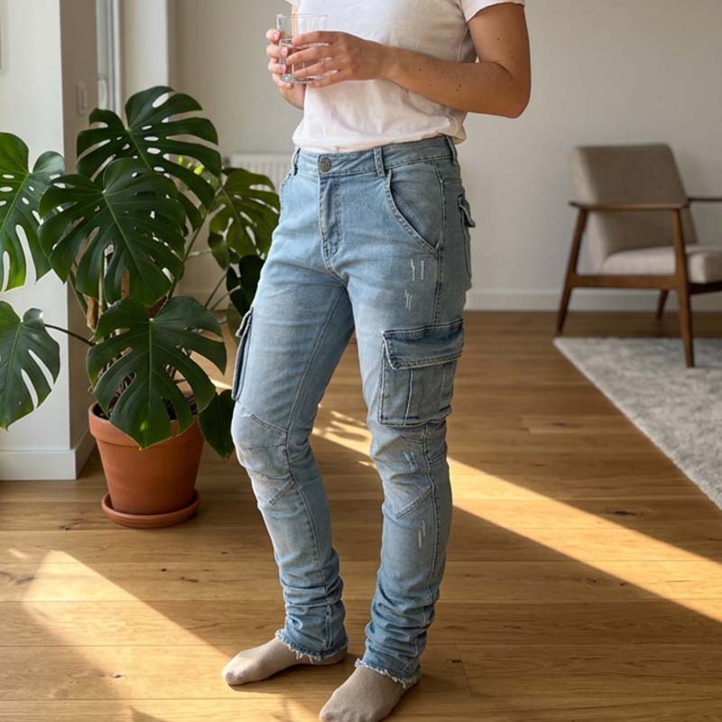Slim Fit Denim Cargo Pants