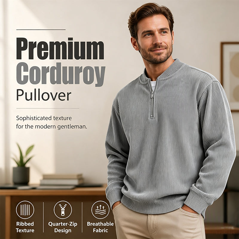✨Men's Corduroy Quarter-Zip Pullover Sweatshirt Casual Stand Collar Long Sleeve Top