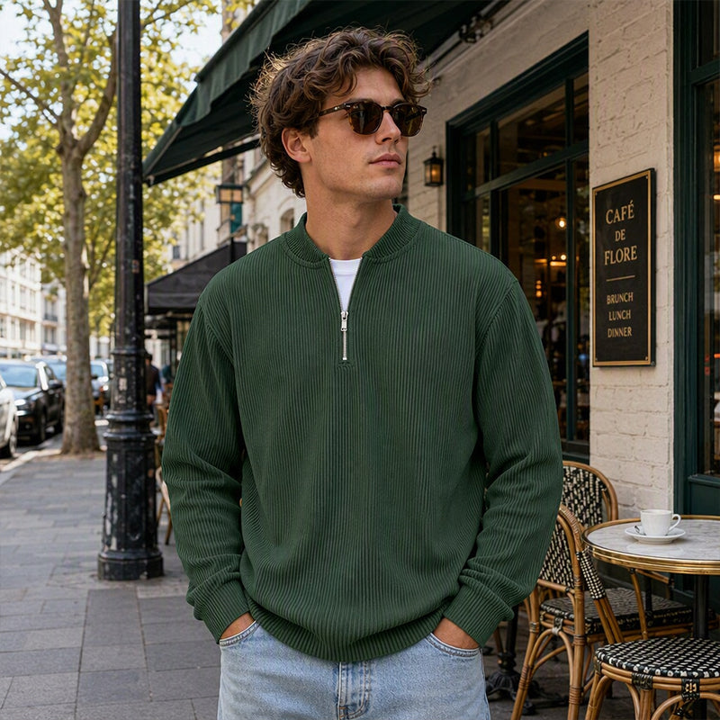 ✨Men's Corduroy Quarter-Zip Pullover Sweatshirt Casual Stand Collar Long Sleeve Top