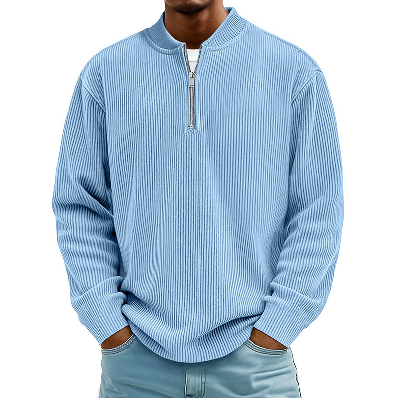 ✨Men's Corduroy Quarter-Zip Pullover Sweatshirt Casual Stand Collar Long Sleeve Top