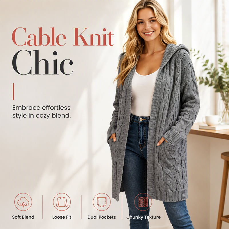 🧥Women's Long Hooded Knit Cardigan with Pockets