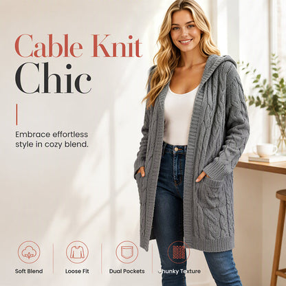 🧥Women's Long Hooded Knit Cardigan with Pockets