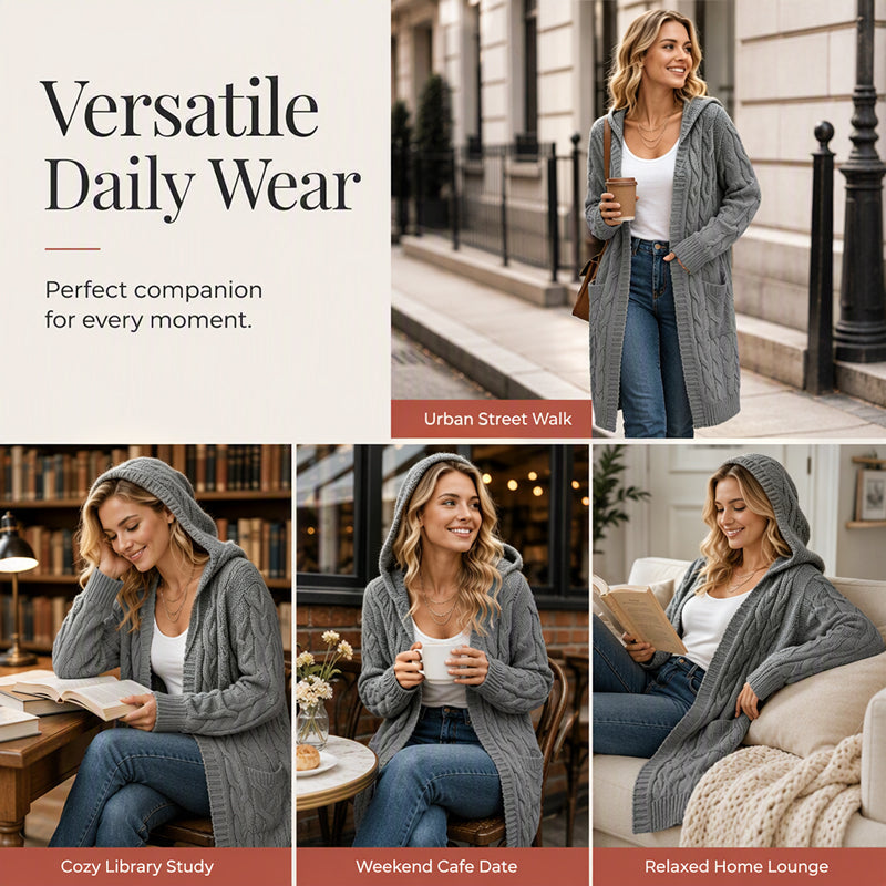 🧥Women's Long Hooded Knit Cardigan with Pockets