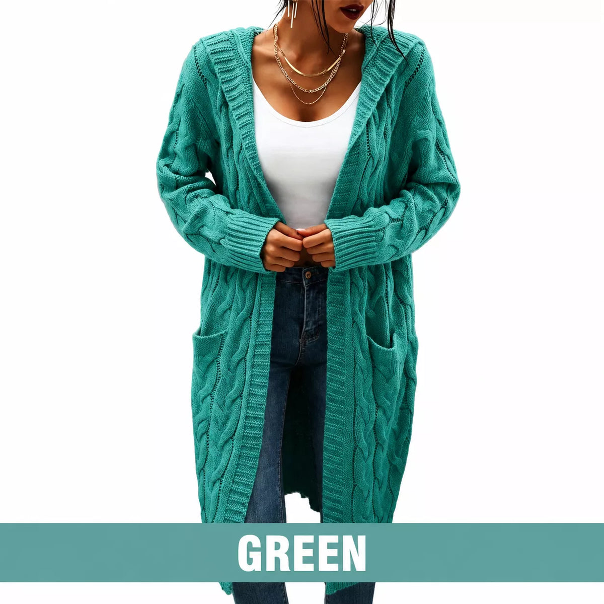 🧥Women's Long Hooded Knit Cardigan with Pockets