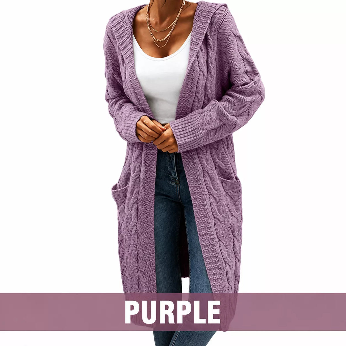🧥Women's Long Hooded Knit Cardigan with Pockets