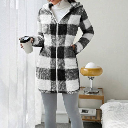 💖 Classic Plaid, Cozy Long-Line Coverage 🍂Women's Zip-Up Hooded Jacket