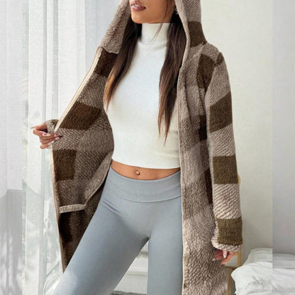 💖 Classic Plaid, Cozy Long-Line Coverage 🍂Women's Zip-Up Hooded Jacket