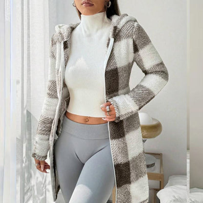 💖 Classic Plaid, Cozy Long-Line Coverage 🍂Women's Zip-Up Hooded Jacket