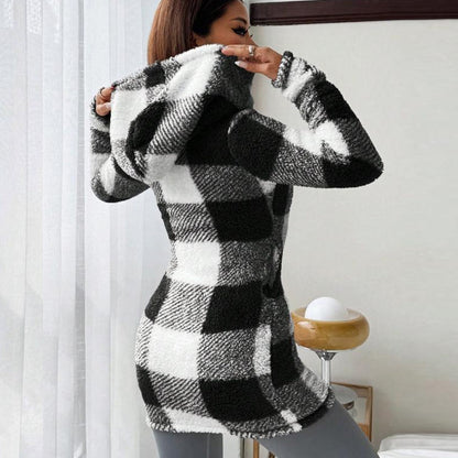 💖 Classic Plaid, Cozy Long-Line Coverage 🍂Women's Zip-Up Hooded Jacket