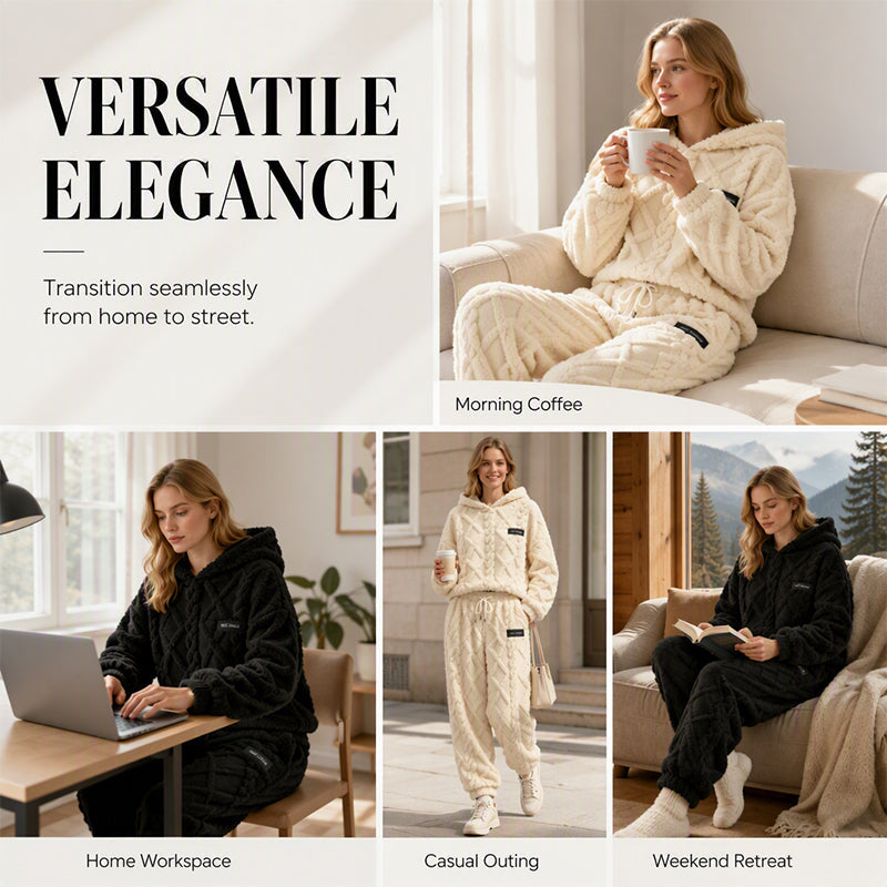 🔥 Freezing at Home but Tired of Bulky Winter Clothes? Wrap Yourself in Plush Comfort! Women's 2-Piece Geometric Fleece Hoodie & Jogger Set – Soft, Warm, Relaxed Fit with Stylish 3D Texture for Cozy Days In or Out!