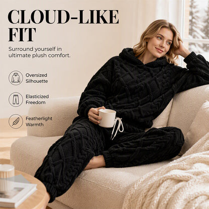 🔥 Freezing at Home but Tired of Bulky Winter Clothes? Wrap Yourself in Plush Comfort! Women's 2-Piece Geometric Fleece Hoodie & Jogger Set – Soft, Warm, Relaxed Fit with Stylish 3D Texture for Cozy Days In or Out!