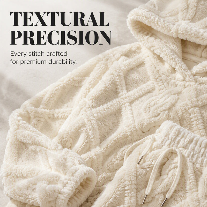 🔥 Freezing at Home but Tired of Bulky Winter Clothes? Wrap Yourself in Plush Comfort! Women's 2-Piece Geometric Fleece Hoodie & Jogger Set – Soft, Warm, Relaxed Fit with Stylish 3D Texture for Cozy Days In or Out!