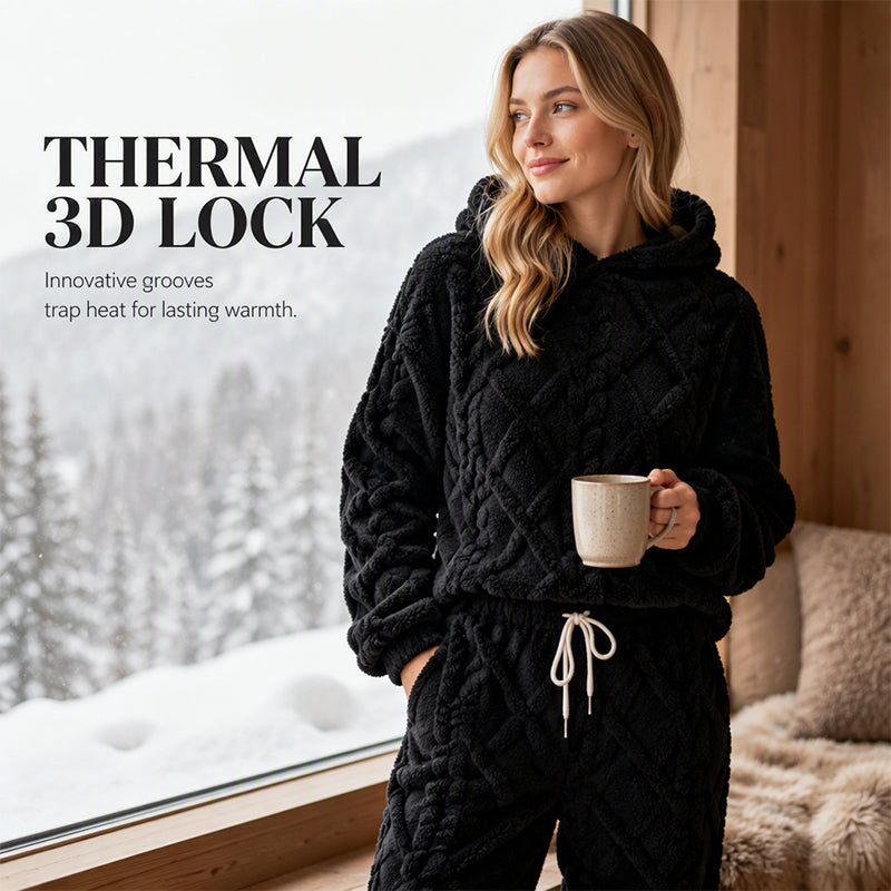 🔥 Freezing at Home but Tired of Bulky Winter Clothes? Wrap Yourself in Plush Comfort! Women's 2-Piece Geometric Fleece Hoodie & Jogger Set – Soft, Warm, Relaxed Fit with Stylish 3D Texture for Cozy Days In or Out!