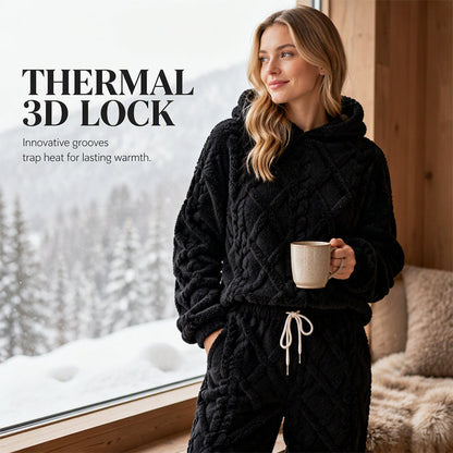🔥 Freezing at Home but Tired of Bulky Winter Clothes? Wrap Yourself in Plush Comfort! Women's 2-Piece Geometric Fleece Hoodie & Jogger Set – Soft, Warm, Relaxed Fit with Stylish 3D Texture for Cozy Days In or Out!