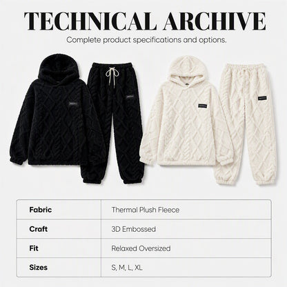 🔥 Freezing at Home but Tired of Bulky Winter Clothes? Wrap Yourself in Plush Comfort! Women's 2-Piece Geometric Fleece Hoodie & Jogger Set – Soft, Warm, Relaxed Fit with Stylish 3D Texture for Cozy Days In or Out!