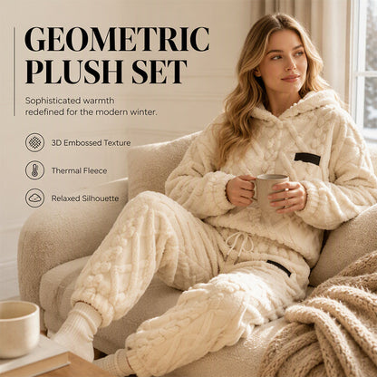 🔥 Freezing at Home but Tired of Bulky Winter Clothes? Wrap Yourself in Plush Comfort! Women's 2-Piece Geometric Fleece Hoodie & Jogger Set – Soft, Warm, Relaxed Fit with Stylish 3D Texture for Cozy Days In or Out!