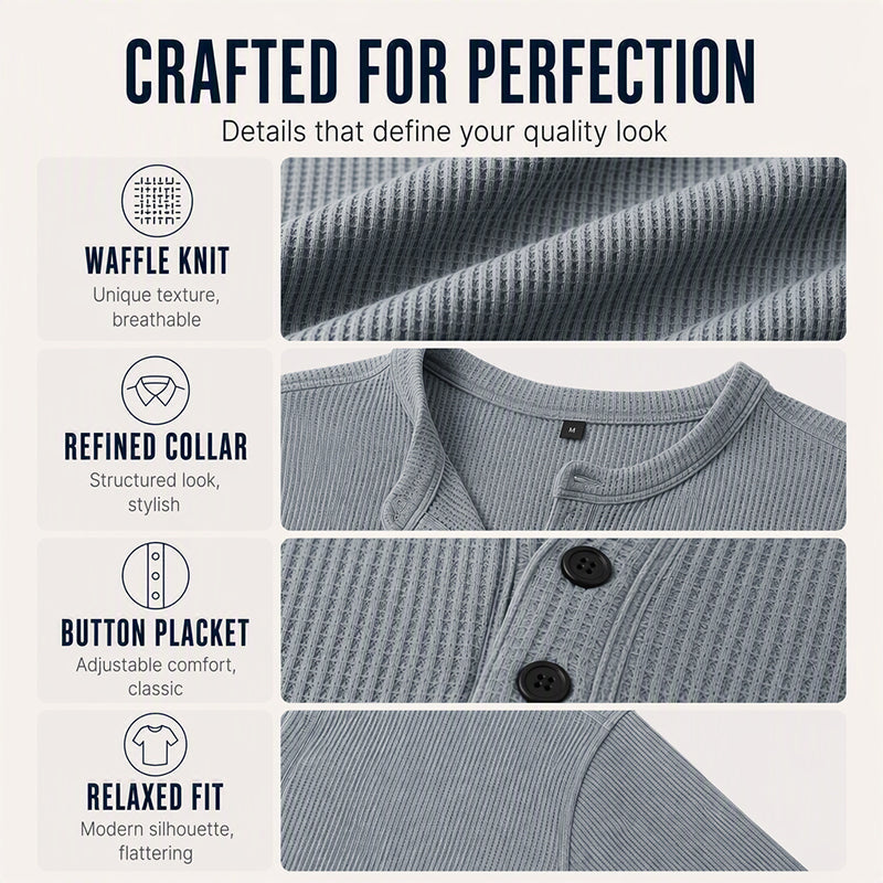 Men's Casual Waffle Knit Henley Shirt