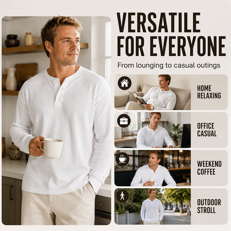 Men's Casual Waffle Knit Henley Shirt