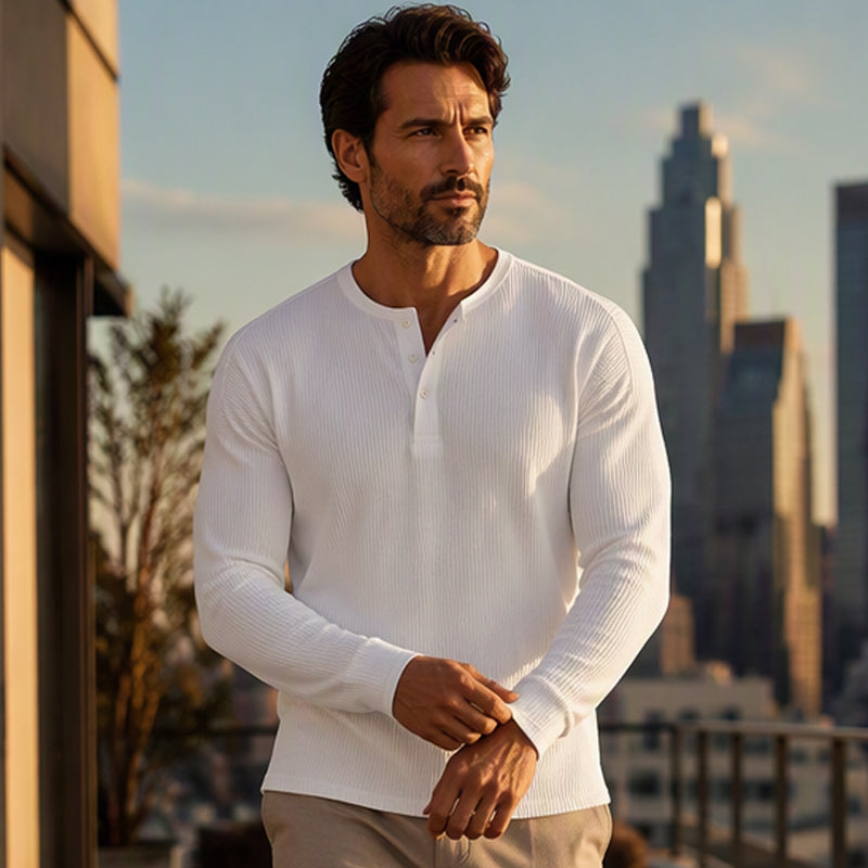 Men's Casual Waffle Knit Henley Shirt