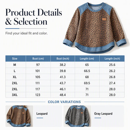 🐆 Retro Statement Style | Women's Leopard Print Denim-Patchwork Sweatshirt